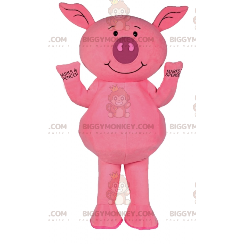 Costume da mascotte sorridente maialino rosa BIGGYMONKEY™ -