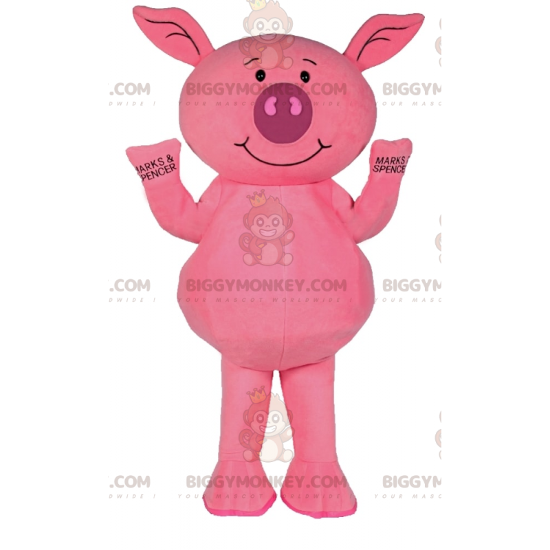 Fantasia de mascote BIGGYMONKEY™ porquinho rosa sorridente –