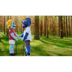 2 BIGGYMONKEY™s mascote do homem azul em roupas esportivas –