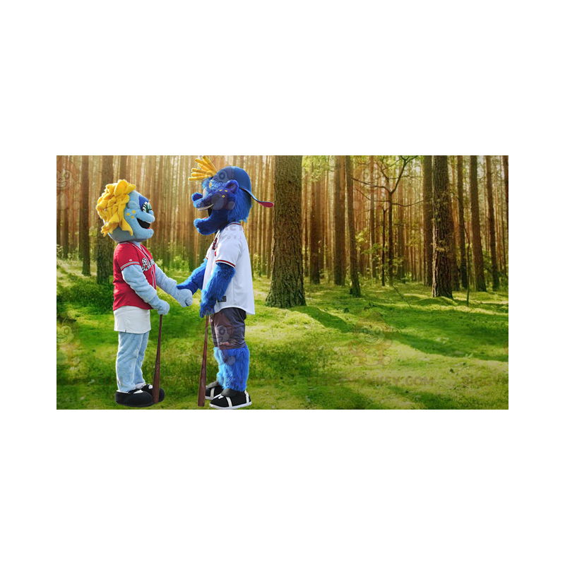 2 BIGGYMONKEY™s mascotte dell'uomo blu in abbigliamento