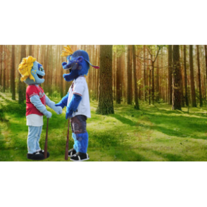 2 BIGGYMONKEY's mascotte van blauwe man in sportkleding -