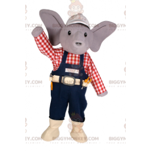 Little Elephant BIGGYMONKEY™ Mascot Costume with Cap and Worker