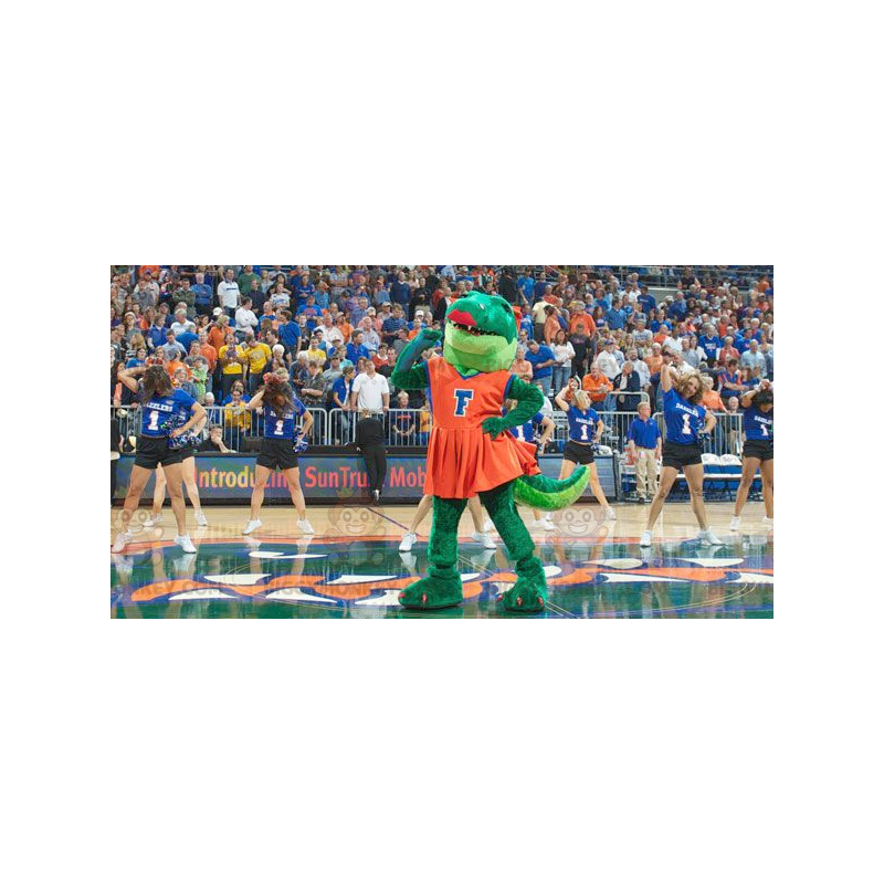 Costume de mascotte BIGGYMONKEY™ de crocodile vert en robe