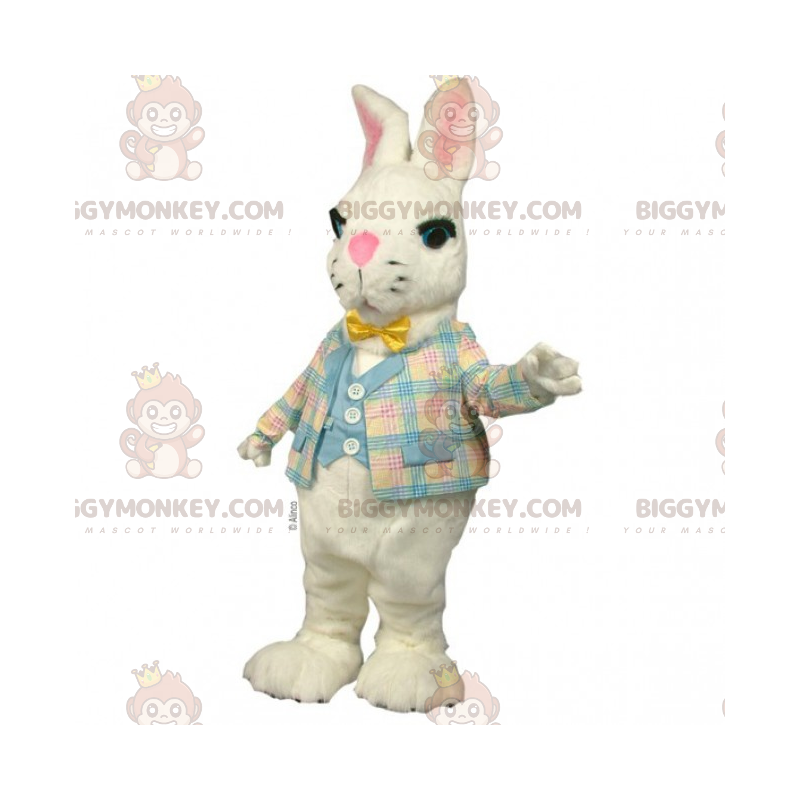 Kostým maskota BIGGYMONKEY™ Malý bílý králík s kostkovanou
