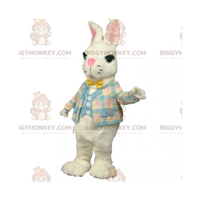 Traje de mascote de coelho branco BIGGYMONKEY™ com jaqueta