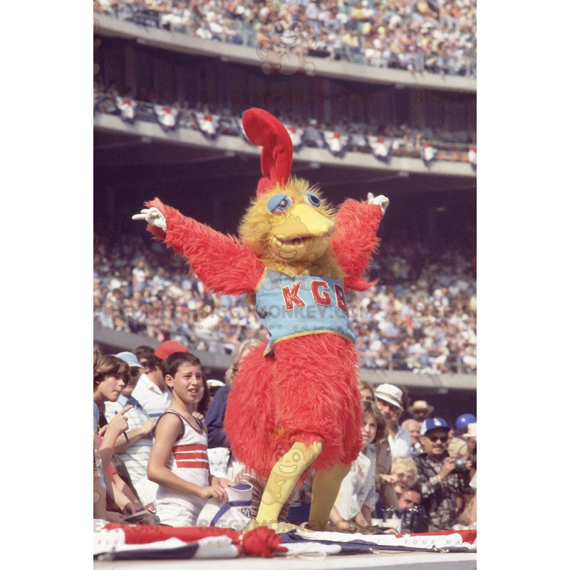 Costume de mascotte BIGGYMONKEY™ d'oiseau rouge et jaune tout
