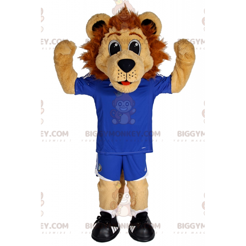 BIGGYMONKEY™ Little Lion Mascot Costume In Blue Soccer Suit -