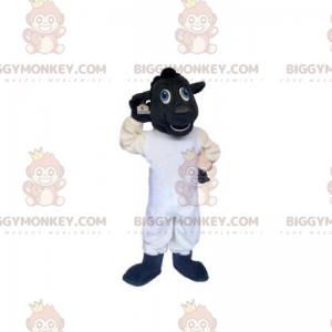 Costume de mascotte BIGGYMONKEY™ de petit mouton noir et blanc