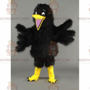 Traje de mascote preto de plumagem macia de passarinho