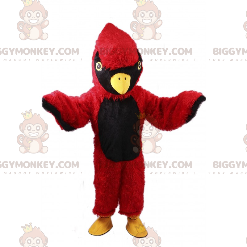 Traje de mascote de passarinho vermelho e preto BIGGYMONKEY™ –