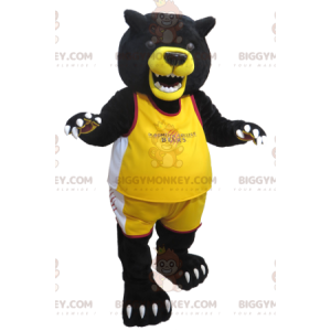 BIGGYMONKEY™ Stor sort og gul bjørnemaskotkostume i sportstøj -