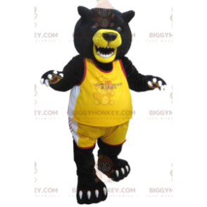 Costume de mascotte BIGGYMONKEY™ de gros ours noir et jaune en