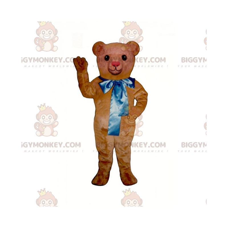 BIGGYMONKEY™ Little Teddy Bear Mascot Costume with Big Blue Bow