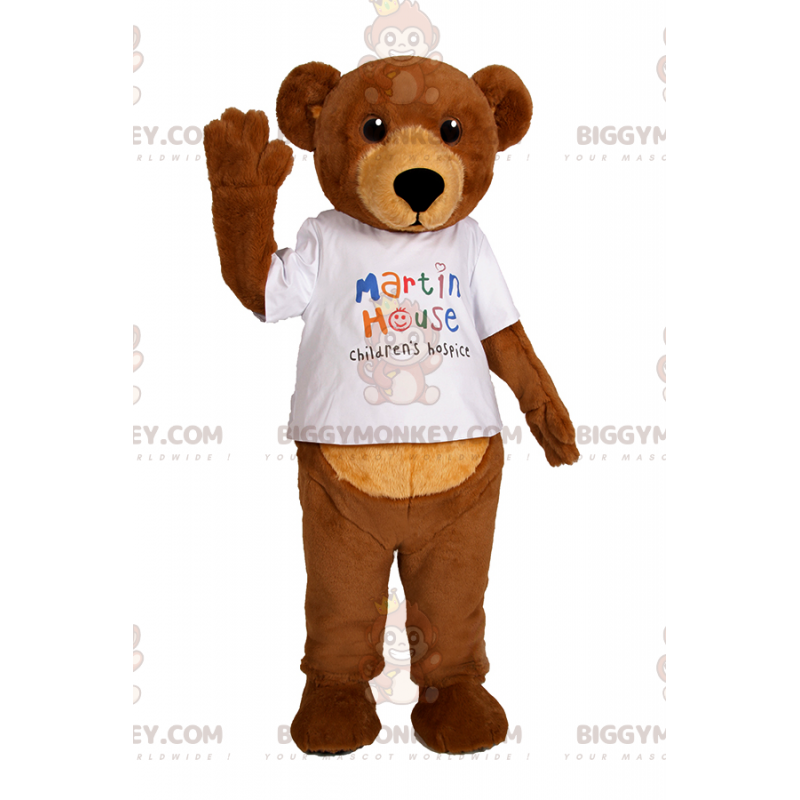 BIGGYMONKEY™ Maskottchenkostüm kleiner Bär mit weißem T-Shirt -