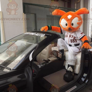 BIGGYMONKEY™ Orange Bunny Cat Mascot στολή με αθλητικά ρούχα -