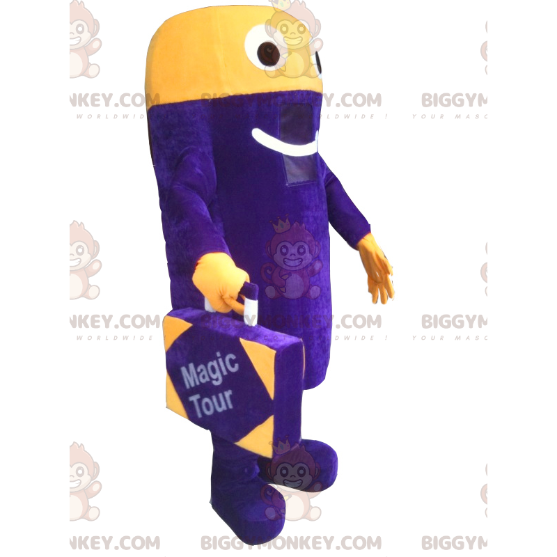 BIGGYMONKEY™ paarse en gele sneeuwpop mascottekostuum met