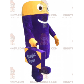 BIGGYMONKEY™ violetti ja keltainen lumiukon maskottiasu ja