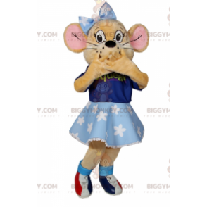 Blau gekleidete kleine Maus BIGGYMONKEY™ Maskottchenkostüm -