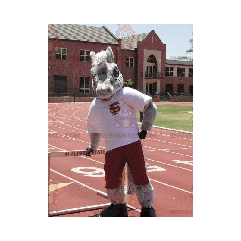 BIGGYMONKEY™ Gray Horse Donkey Mascot Costume In Sportswear -