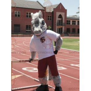 BIGGYMONKEY™ Gray Horse Donkey Mascot Costume In Sportswear –