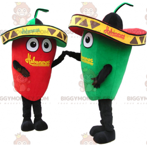 Rød og grøn chili BIGGYMONKEY™ maskotkostume med Sombreros -