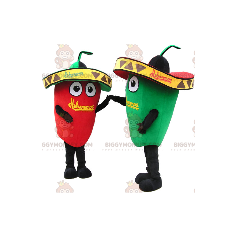Red and Green Chilli BIGGYMONKEY™ Mascot Costume with Sombreros