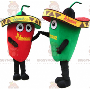 Punainen ja vihreä chili BIGGYMONKEY™ maskottiasu sombreroilla