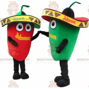 Röd och grön chili BIGGYMONKEY™ maskotdräkt med sombreros -