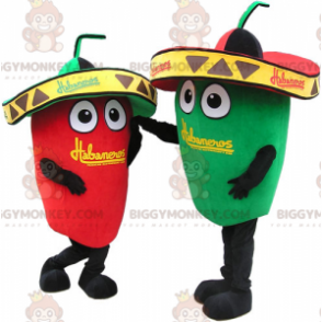 Röd och grön chili BIGGYMONKEY™ maskotdräkt med sombreros -