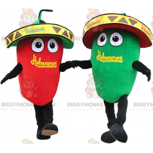 Red and Green Chilli BIGGYMONKEY™ Mascot Costume with Sombreros