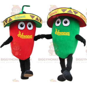 Red and Green Chilli BIGGYMONKEY™ Mascot Costume with Sombreros