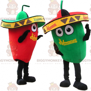 Rød og grøn chili BIGGYMONKEY™ maskotkostume med Sombreros -