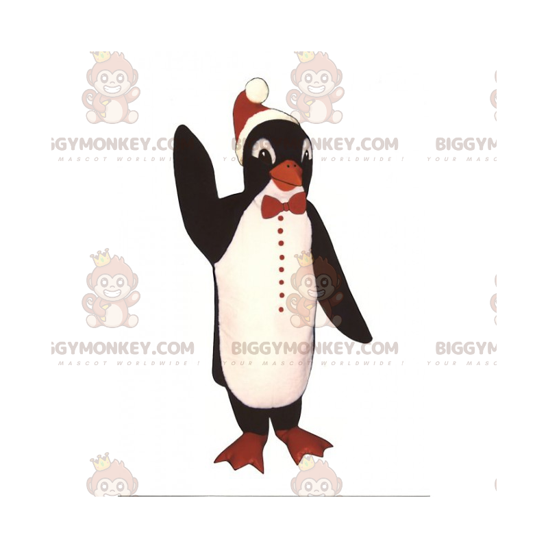 Penguin BIGGYMONKEY™ Mascot Costume with Santa Hat -