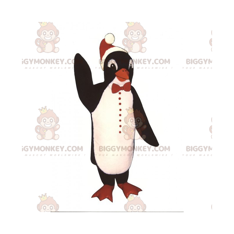 Penguin BIGGYMONKEY™ maskottiasu joulupukin hatulla -