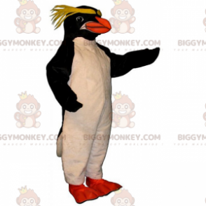 Traje de mascote de pinguim BIGGYMONKEY™ com juba amarela –