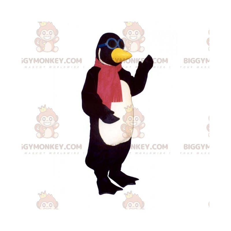 Traje de mascote de pinguim BIGGYMONKEY™ com cachecol e óculos