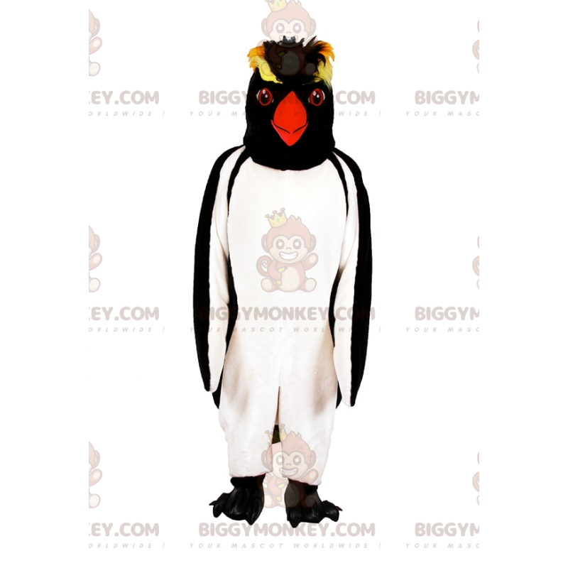 Pinguin BIGGYMONKEY™ Maskottchenkostüm mit schwarz-gelbem Kopf