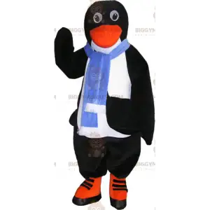 Στολή μασκότ Penguin BIGGYMONKEY™ με μπλε κασκόλ -