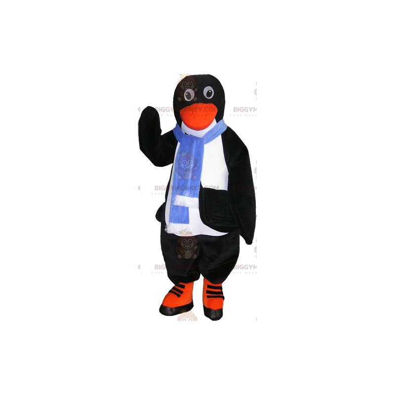 Costume da mascotte pinguino BIGGYMONKEY™ con sciarpa blu -