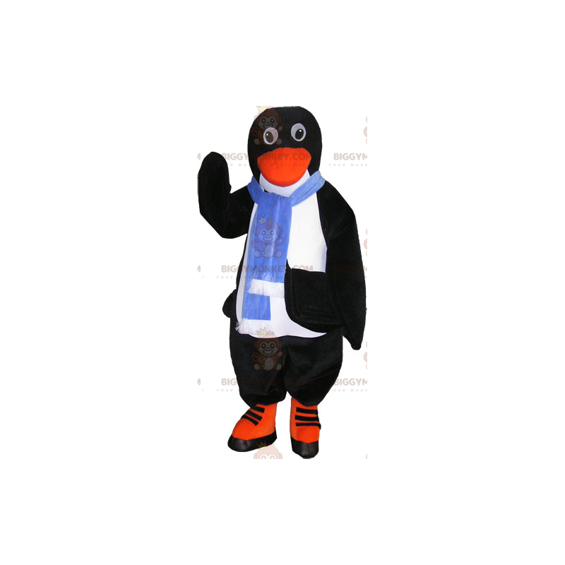 Penguin BIGGYMONKEY™ Mascot Costume with Blue Scarf –