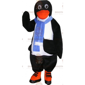 Penguin BIGGYMONKEY™ Mascot Costume with Blue Scarf –