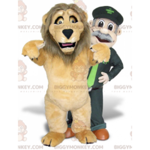 Duo de mascottes BIGGYMONKEY™ un lion marron et un gardien de