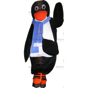 Costume de mascotte BIGGYMONKEY™ de pingouin avec une écharpe