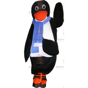 Penguin BIGGYMONKEY™ mascottekostuum met blauwe sjaal -