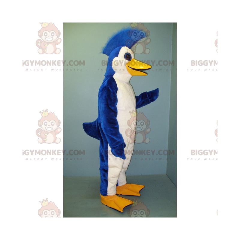 Blau-weißer Pinguin BIGGYMONKEY™ Maskottchenkostüm mit Wappen -