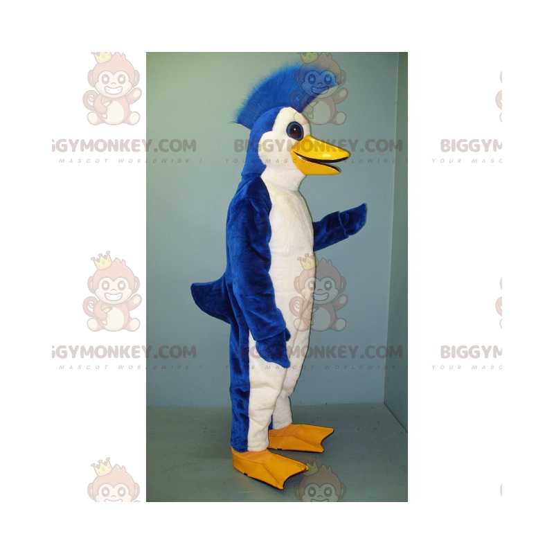 Blauw-witte pinguïn BIGGYMONKEY™ mascottekostuum met embleem -