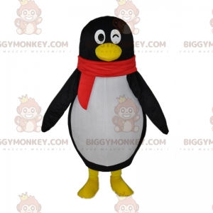 Knipogende pinguïn en rode sjaal BIGGYMONKEY™ mascottekostuum -