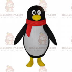 Winking Penguin and Red Scarf BIGGYMONKEY™ Mascot Costume –