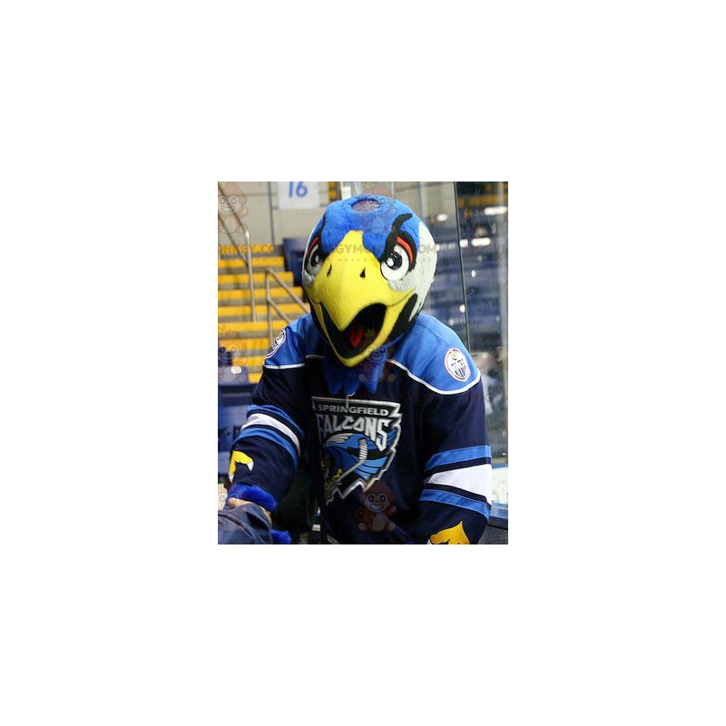 BIGGYMONKEY™ Blauw Wit en Geel Vogel Eagle Mascot Kostuum -