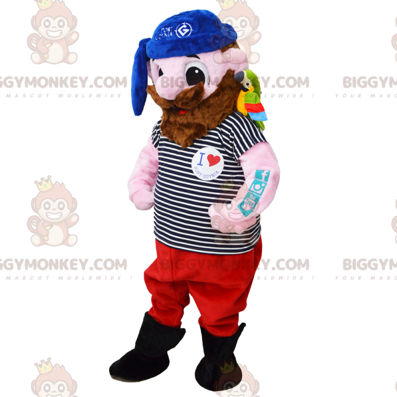Piraten BIGGYMONKEY™ mascottekostuum met papegaai en blauwe